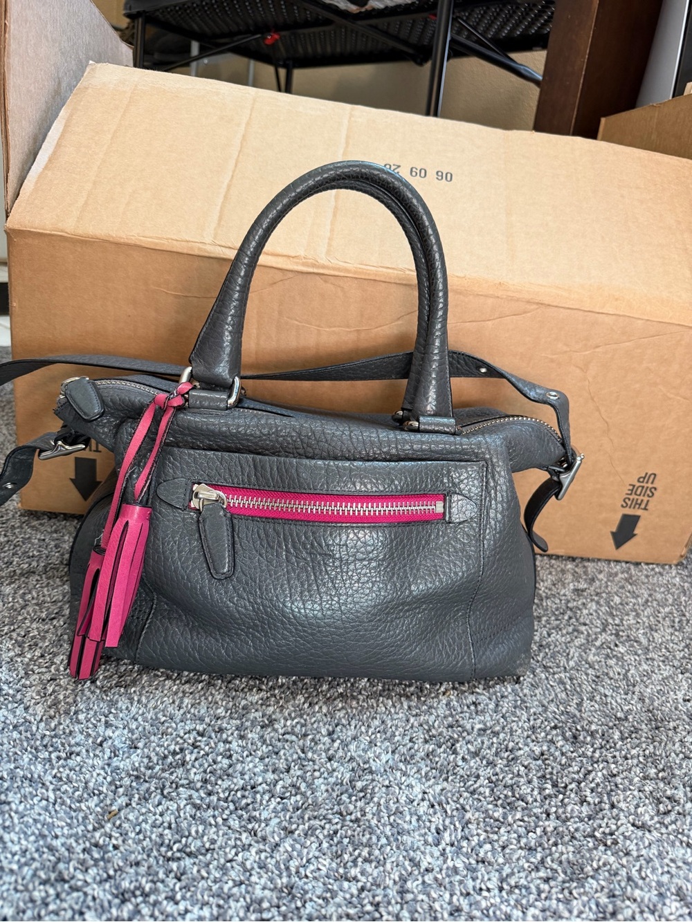Coach Legacy Molly Leather Satchel Bag in Graphite Gray & Hot Pink Accents 21140